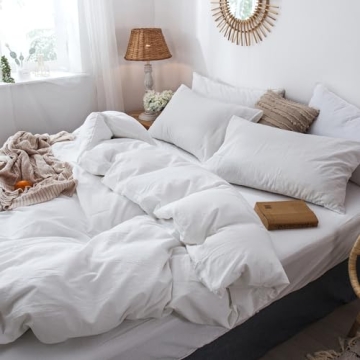 MooMee 100% Washed Cotton Duvet Cover Set - Off White