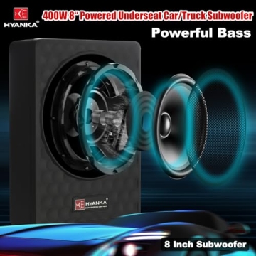 HYANKA 400W 8 Inch Compact Underseat Car Subwoofer with Built-in Amp