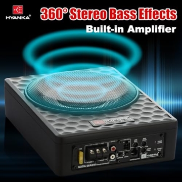 HYANKA 400W 8 Inch Compact Underseat Car Subwoofer with Built-in Amp