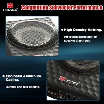 HYANKA 400W 8 Inch Compact Underseat Car Subwoofer with Built-in Amp