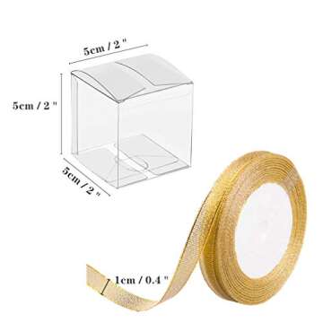 JOERSH 2x2x2 Inches Clear Boxes for Favors with Gift Ribbons 60 PCS Small Transparent Cube Wedding B...
