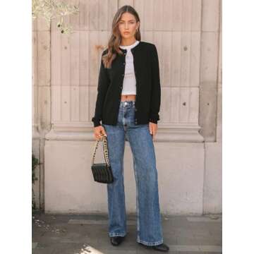 LILLUSORY Women's Cardigan Sweaters 2025 Lightweight Fall Oufits Clothes Fashion Trendy Long Sleeve Tops Casual Jackets XX-Large Black