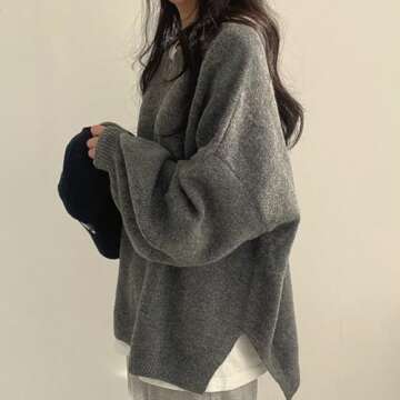 Chic Women’s Split Hem Crewneck Sweater for Fall