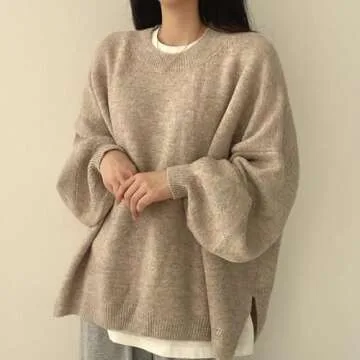 Chic Women’s Split Hem Crewneck Sweater for Fall
