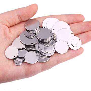 70pcs Mix Size Stainless Steel Blank Stamping Message Word Tag Pendants Flat Round Charms for DIY Je...