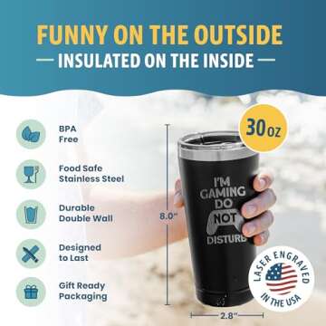 Gamer Gifts for Men Women - Funny Coffee Tumbler - Gaming Gifts from Daughter, Mom - Cool Christmas Gifts for Dads, Gamers Boys, Girls, Teenagers - I'm Gaming - Secret Santa Gifts for Gamers - 30oz