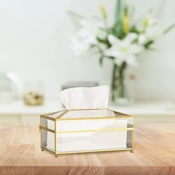 Tissue Box Cover, Clear Glass Tissue Box Holder, Facial Tissue Box Cover Rectangular Napkin Holder Desktop Tissue Paper Holder Storage Organizer Paper Dispenser Case for Bathroom Living Room