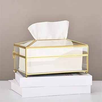 Tissue Box Cover, Clear Glass Tissue Box Holder, Facial Tissue Box Cover Rectangular Napkin Holder Desktop Tissue Paper Holder Storage Organizer Paper Dispenser Case for Bathroom Living Room