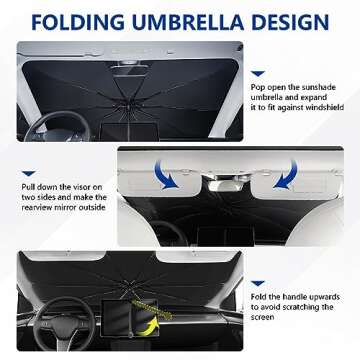 Moyidea Car Windshield Sun Shade - Foldable Umbrella Reflective Sunshade for Car Front Window Block UV Rays and Heat Car Visor Keep Vehicle Cool Cover Most Cars, SUV, Truck