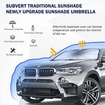 Moyidea Car Windshield Sun Shade - Foldable Umbrella Reflective Sunshade for Car Front Window Block UV Rays and Heat Car Visor Keep Vehicle Cool Cover Most Cars, SUV, Truck