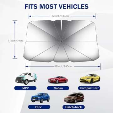 Moyidea Car Windshield Sun Shade - Foldable Umbrella Reflective Sunshade for Car Front Window Block UV Rays and Heat Car Visor Keep Vehicle Cool Cover Most Cars, SUV, Truck