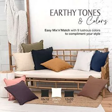 INSPIRED IVORY Throw Pillow Cover 20 x 20 Inch - Decorative Natural Linen Pillow Cover with Tassel Trim - Farmhouse Pillow Cushion Cover for Sofa, Couch, Bed Decor - Square Burlap Sham (Light Beige)