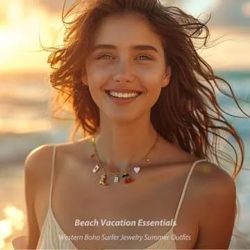 Gold Initial Charm Necklace Beach Vacation Essentials for Women
