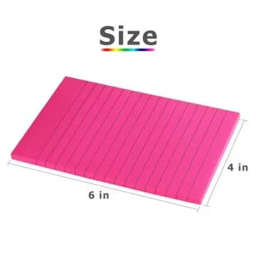 Tamak 4x6 Lined Sticky Notes – Bright Ruled Post Stickies, 8 Pads with 45 Sheets Each (Multicolor)
