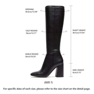 SOVANYOU Black Knee High Boots Leather Tall Black Boots for Women Chunky Heeled Tall Boots Square Toe Long Boots Go-Go Boot
