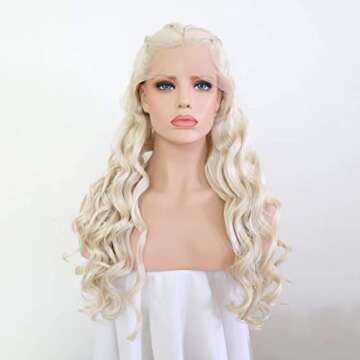 RONGDUOYI 26" Cosplay Braiding Hair Style Wig Blonde Body Wave Synthetic Lace Front Wig with Six Pla...