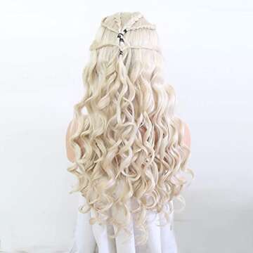 RONGDUOYI 26" Cosplay Braiding Hair Style Wig Blonde Body Wave Synthetic Lace Front Wig with Six Plaits Pre Plucked Glueless Halloween Cosplay Party Wigs