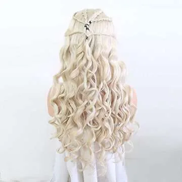 RONGDUOYI 26" Cosplay Braiding Hair Style Wig Blonde Body Wave Synthetic Lace Front Wig with Six Plaits Pre Plucked Glueless Halloween Cosplay Party Wigs