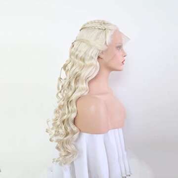 RONGDUOYI 26" Cosplay Braiding Hair Style Wig Blonde Body Wave Synthetic Lace Front Wig with Six Plaits Pre Plucked Glueless Halloween Cosplay Party Wigs