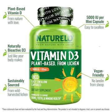 Vegan NATURELO Vitamin D3 5000 IU - Immune & Bone Support