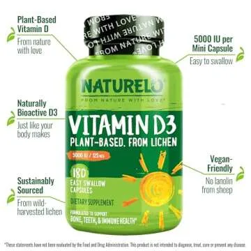 Vegan NATURELO Vitamin D3 5000 IU - Immune & Bone Support
