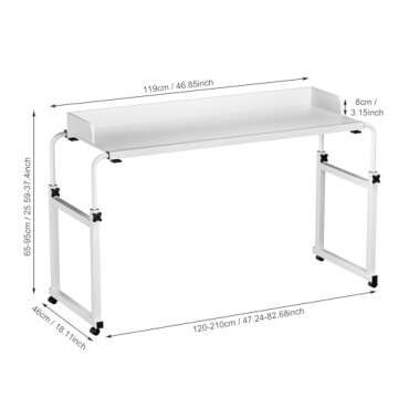 Overbed Table with Wheels,Height Adjustable Mobile Bed Desk,Standing Workstation Laptop Cart, Rollin...