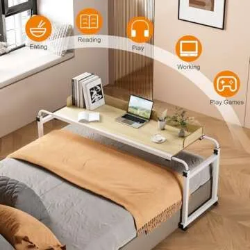 Overbed Table with Wheels,Height Adjustable Mobile Bed Desk,Standing Workstation Laptop Cart, Rolling Over-the-Bed Laptop Desk with Raised Baffle,Home Office Bedroom Hospital Workstation Table Wooden