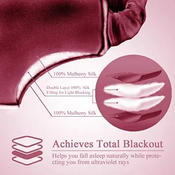 Silk Sleep Mask Eye Mask Blindfold with Double Layer Silk Filling and Elastic Strap for Full Night's Sleep, Travel and Nap, Soft Eye Cover Eyeshade with Luxury Bag and Ear Plugs by OLESILK (Burgundy)