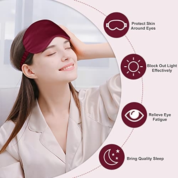 Silk Sleep Mask Eye Mask Blindfold with Double Layer Silk Filling and Elastic Strap for Full Night's Sleep, Travel and Nap, Soft Eye Cover Eyeshade with Luxury Bag and Ear Plugs by OLESILK (Burgundy)