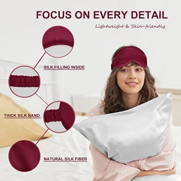 Silk Sleep Mask Eye Mask Blindfold with Double Layer Silk Filling and Elastic Strap for Full Night's Sleep, Travel and Nap, Soft Eye Cover Eyeshade with Luxury Bag and Ear Plugs by OLESILK (Burgundy)