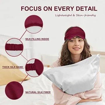Silk Sleep Mask Eye Mask Blindfold with Double Layer Silk Filling and Elastic Strap for Full Night's Sleep, Travel and Nap, Soft Eye Cover Eyeshade with Luxury Bag and Ear Plugs by OLESILK (Burgundy)