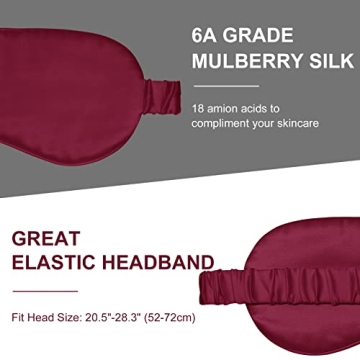 Silk Sleep Mask Eye Mask Blindfold with Double Layer Silk Filling and Elastic Strap for Full Night's Sleep, Travel and Nap, Soft Eye Cover Eyeshade with Luxury Bag and Ear Plugs by OLESILK (Burgundy)