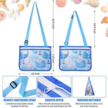 DASDSA Beach Toys for Kids 3-8-10-12, Beach Shell Collecting Bag, Shells Filter Beach Shovel and Shells Cleaning Brush, Travel Beach Toys