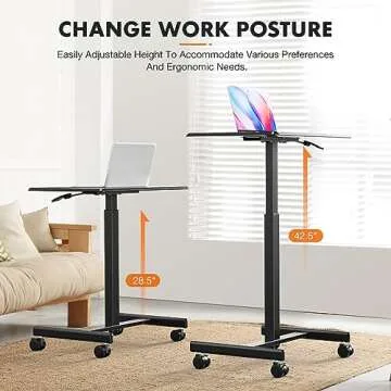 Sweetcrispy Mobile Small Stading Desk - Sit Stand Desk, Portable Rolling Laptop Desk with Lockable Wheels, Computer Workstations, Adjustable Height, Black
