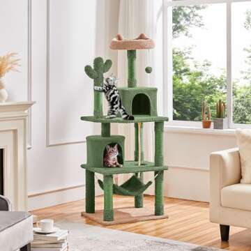 Yaheetech Cactus Cat Tree for Indoor Cats, 62in Cat Tower with Scratching Posts & Hammock & Dangling...