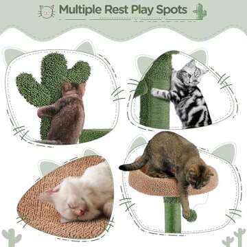 Yaheetech Cactus Cat Tree for Indoor Cats, 62in Cat Tower with Scratching Posts & Hammock & Dangling Ball, Large Cat Condo Multi-Level Activity Center, Cat Furniture