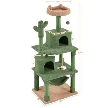 Yaheetech Cactus Cat Tree for Indoor Cats, 62in Cat Tower with Scratching Posts & Hammock & Dangling Ball, Large Cat Condo Multi-Level Activity Center, Cat Furniture