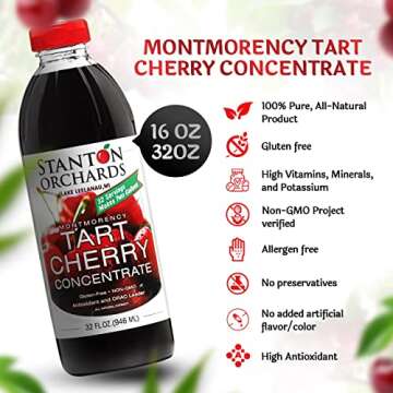 Montmorency Tart Cherry Concentrate - Unsweetened 100% Juice Concentrate | All-Natural, Vegan, ORAC Leader, BPA & Gluten Free