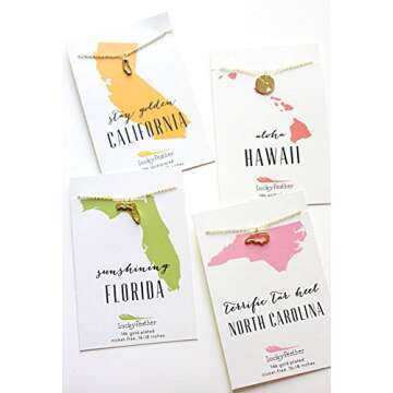 Lucky Feather New Jersey Shaped State Necklace, 14K Gold-Dipped Pendant on Adjustable 16”-18” Chain