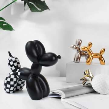 Notakia Black and White Checkered Racing Car Pattern Balloon Dog Statue Crafts Living Room Desktop D...