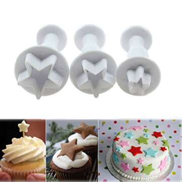 Star Small Fondant Plunger Cutter Set Cake Cookies Decorating Tool Mold-Tiny 3 Pieces（Mini）