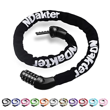 NDakter Bike Chain Lock, 5 Digit Combination Heavy Duty Anti Theft Bicycle Chain Lock, 3.2/4.27/5Ft ...