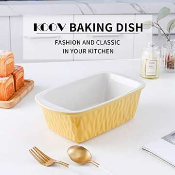 KOOV Ceramic Loaf Pan for Baking Bread - 9 x 5 Inch Ceramic Bakeware with Unique Texture Design