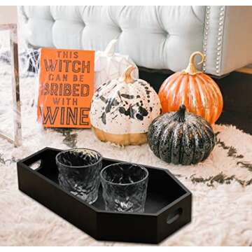 Wood Coffin Tray -Spooky Gothic Home Decor-Black Wooden Coffin Shaped Craft Serving Box-Halloween Creepy Goth Decorative Candle Holder for Bathroom Kitchen Organizer Party Platter