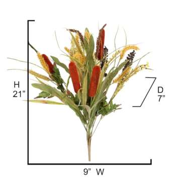Admired By Nature 14 Stems Artificial Flowers Cattail Wheat Fall Mixed Bush Decorative Flower Arrang...