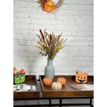 Admired By Nature 14 Stems Artificial Flowers Cattail Wheat Fall Mixed Bush Decorative Flower Arrangements Floral Cattails Plant Artificial for Wedding Home Office Cemetery Flowers for Grave, 1. Rust