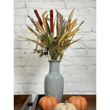 Admired By Nature 14 Stems Artificial Flowers Cattail Wheat Fall Mixed Bush Decorative Flower Arrangements Floral Cattails Plant Artificial for Wedding Home Office Cemetery Flowers for Grave, 1. Rust