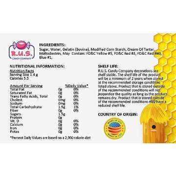 Bees Cake Decorations- Bumble Bee Shaped Edible Hard Sugar Decorations, 12 pcs by R.U.S. Candy Company