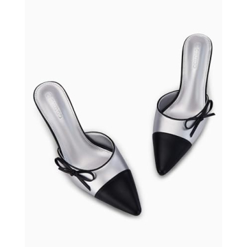 Coutgo Women's Bow Tie Mules Heels Elegant Two-Tone Pumps