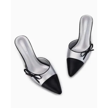 Coutgo Women's Bow Tie Mules Heels Elegant Two-Tone Pumps